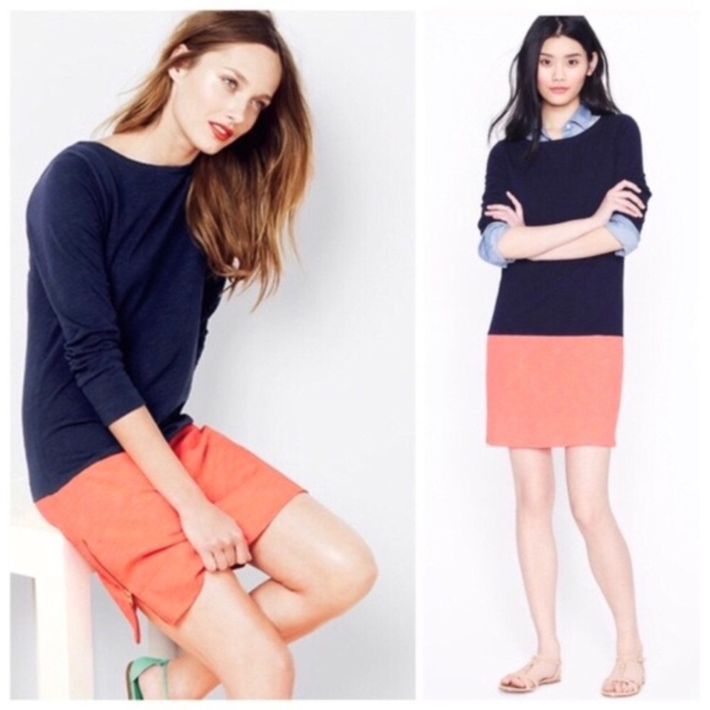 J. CREW Women’s Blue and Salmon Knit Dress, Size M